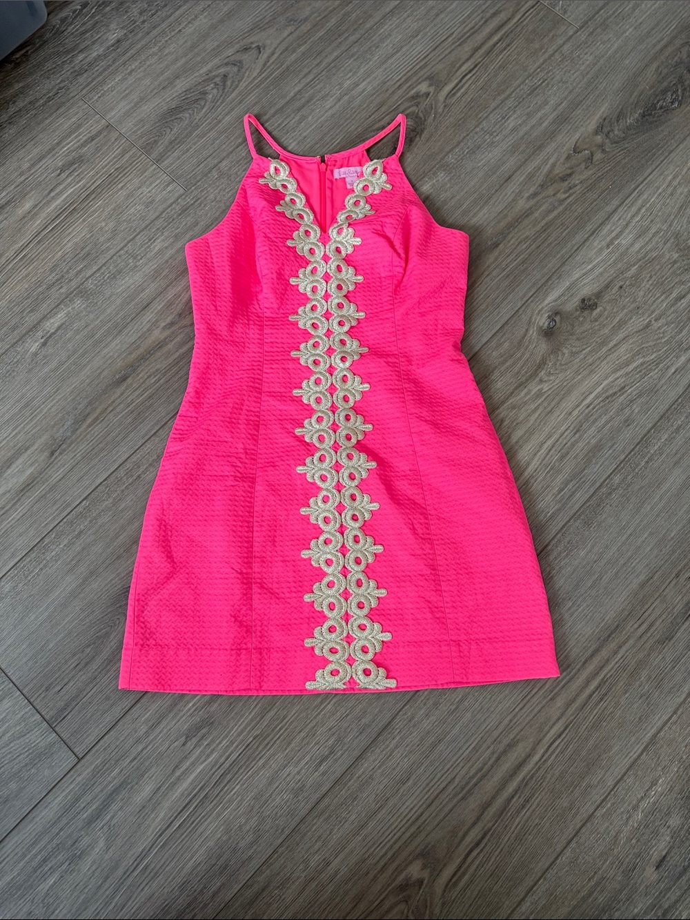 Lilly Pulitzer Hot Pink Sleeveless Dress with Cream Floral Trim